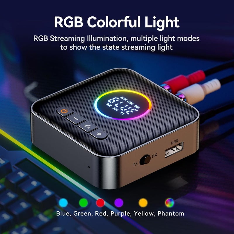 MakerHawk Bluetooth 5.4 Transmitter Receiver 3-in-1 Bluetooth Adapter HiFi Audio Receiver FM Transmitter with LED Display 3.5mm AUX RCA USB for TV/Car/PC/Home Stereo/Speakers - Image 2